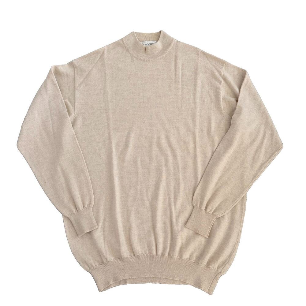 Gran Sasso Wool Sweater Men’s Large Cream Mock Neck Pullover Made In Italy